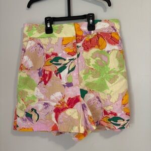 BAR III Tropical Floral Print High-Waisted Linen Blend Shorts | Size XS